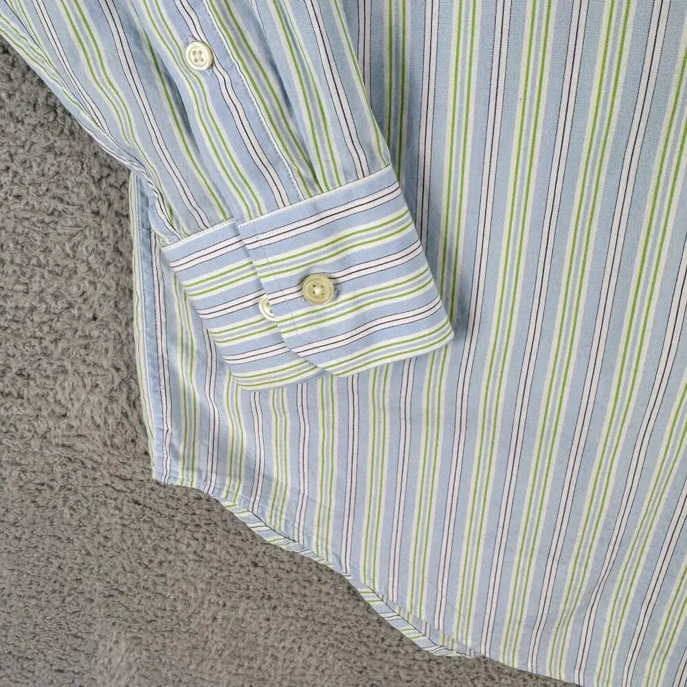 Banana Republic Shirt Mens 15 15.5 Blue White Stripe Shirt Business Casual Prepp